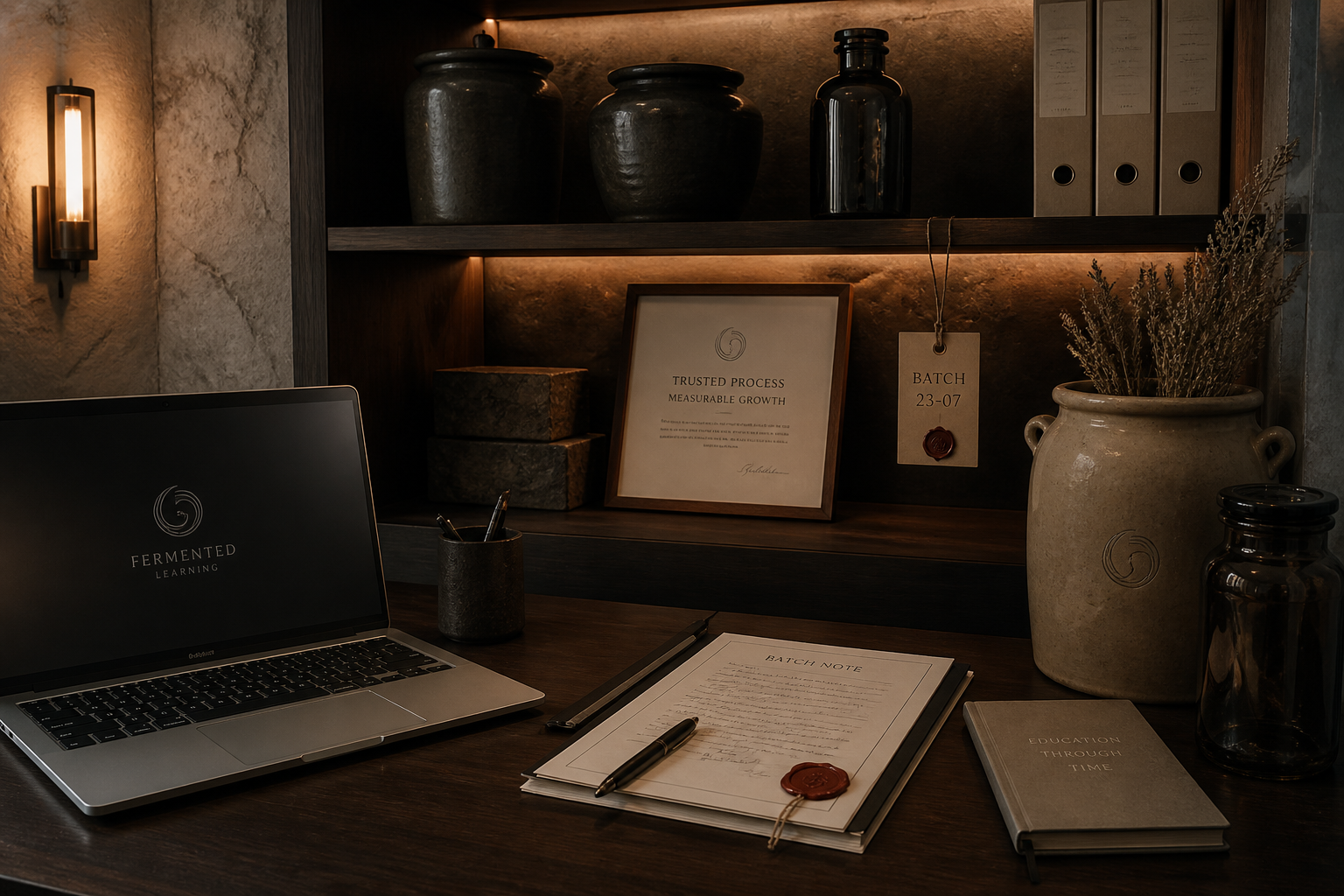 Workspace documents beside cellar batch materials